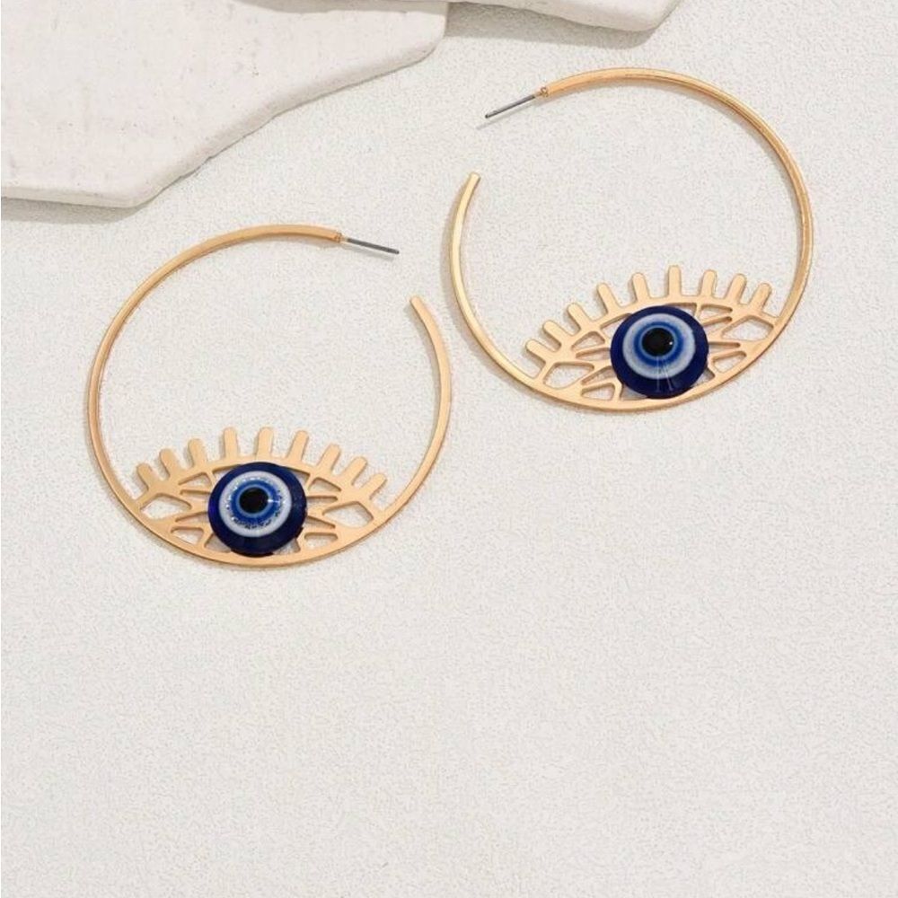 Gold Evil Eye Hoop Earrings A1446